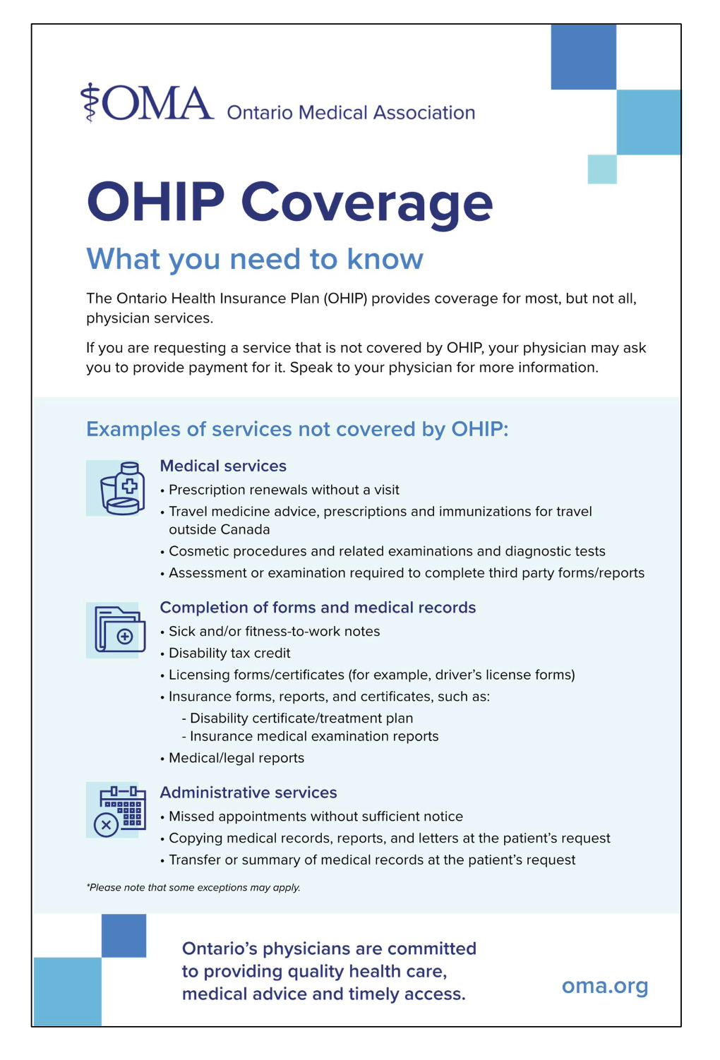 Preview of uninsured services fee guide